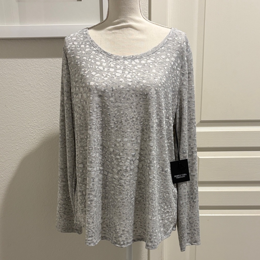 Simply Vera Vera Wang Heather Gray Printed Long Sleeve Scoop Top
